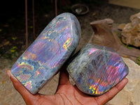 Polished Rare Purple Sunset Flash Labradorite Standing Free Forms x 2 From Madagascar