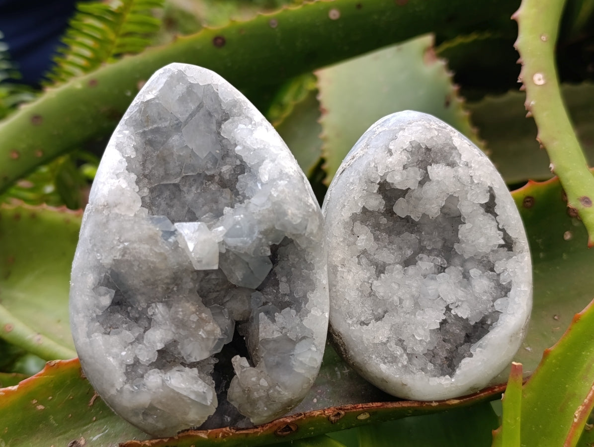 Polished Blue Celestite Gemstone Eggs x 3 From Sakoany, Madagascar