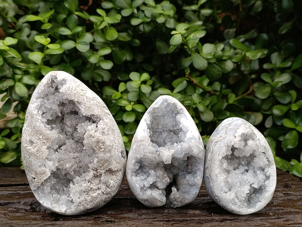 Polished Blue Celestite Gemstone Eggs x 3 From Sakoany, Madagascar
