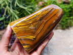 Polished Golden Tigers Eye With Banded Iron Stone Standing Free Forms x 2 From Prieska, South Africa