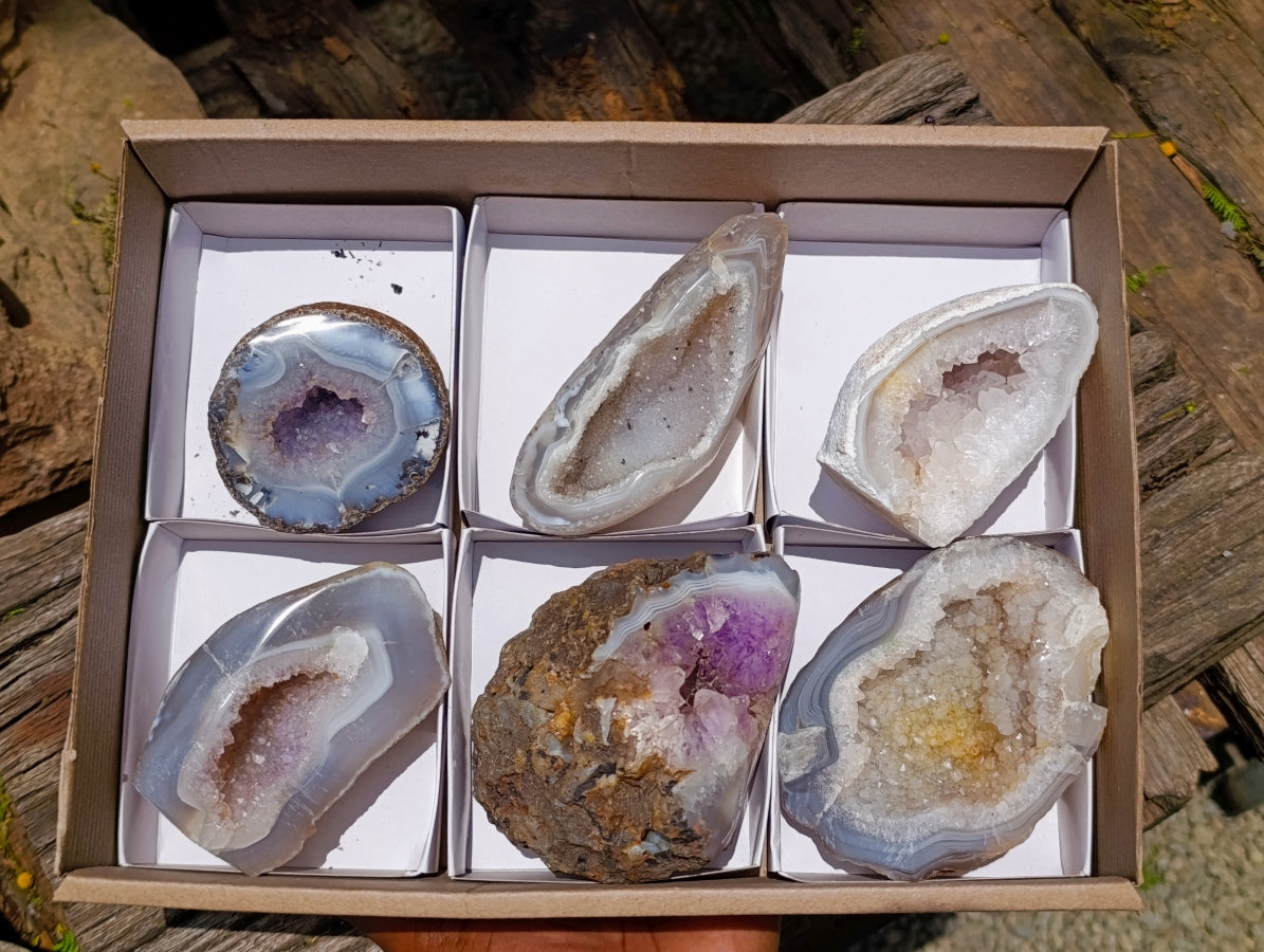 Polished Agate Amethyst Geodes x 6 From Maintirano, Madagascar