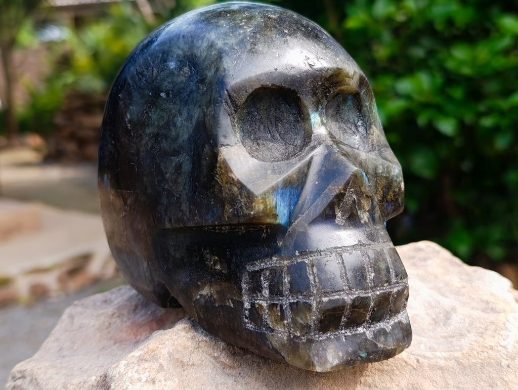Hand Made Large Labradorite Skull Carving x 1 From Madagascar