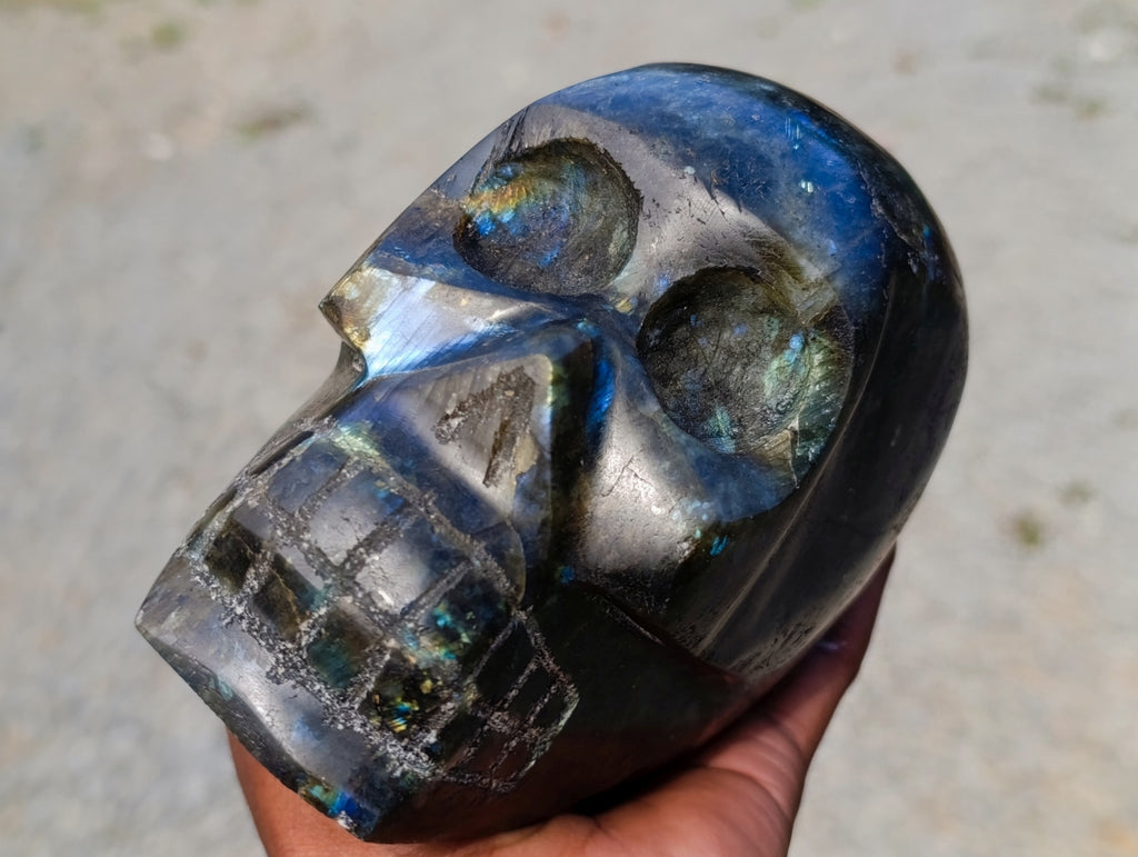 Hand Made Large Labradorite Skull Carving x 1 From Madagascar