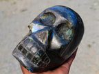 Hand Made Large Labradorite Skull Carving x 1 From Madagascar