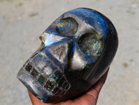 Hand Made Large Labradorite Skull Carving x 1 From Madagascar