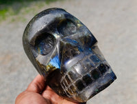 Hand Made Large Labradorite Skull Carving x 1 From Madagascar