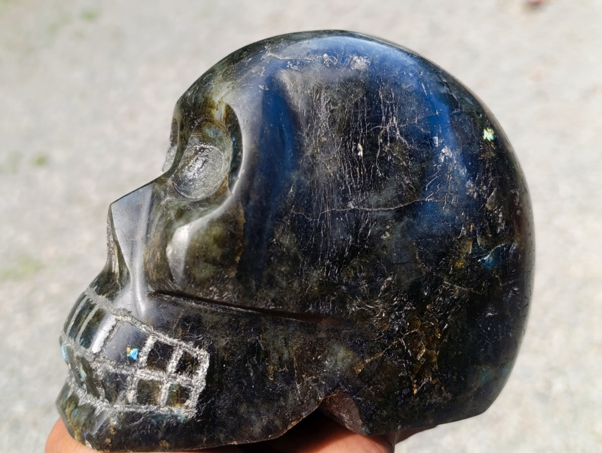 Hand Made Large Labradorite Skull Carving x 1 From Madagascar