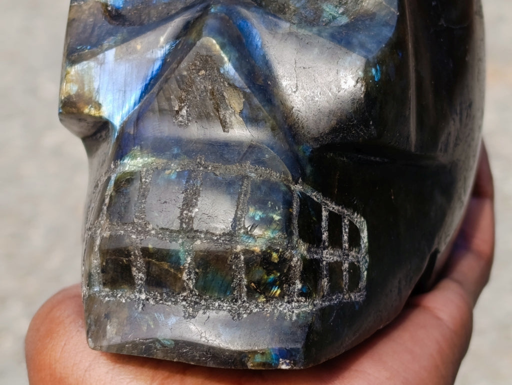 Hand Made Large Labradorite Skull Carving x 1 From Madagascar