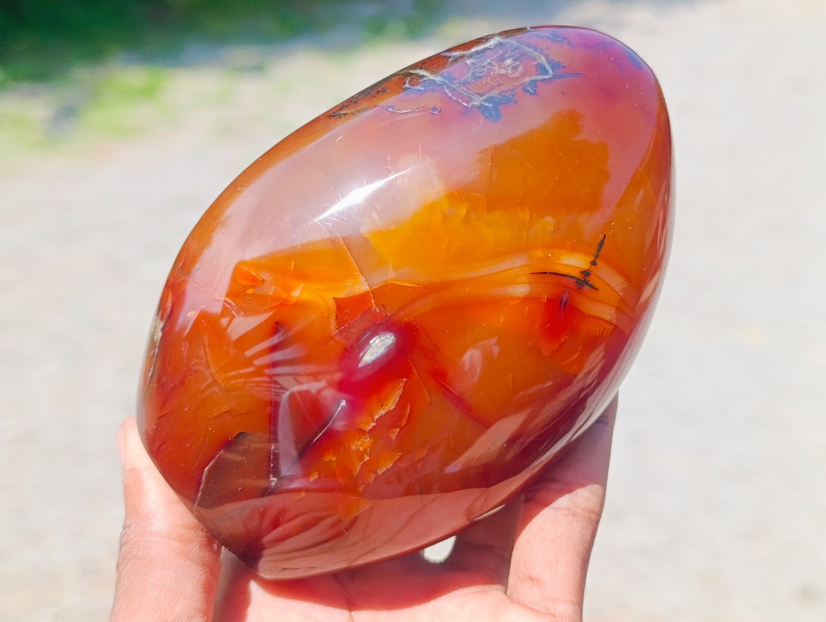 Polished Carnelian Agate Gemstone Standing Free Forms x 3 From Madagascar