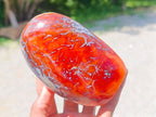 Polished Carnelian Agate Gemstone Standing Free Forms x 3 From Madagascar