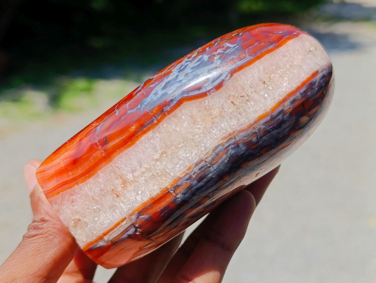 Polished Carnelian Agate Gemstone Standing Free Forms x 3 From Madagascar