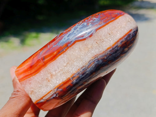 Polished Carnelian Agate Gemstone Standing Free Forms x 3 From Madagascar - Toprock Gemstones and Minerals 