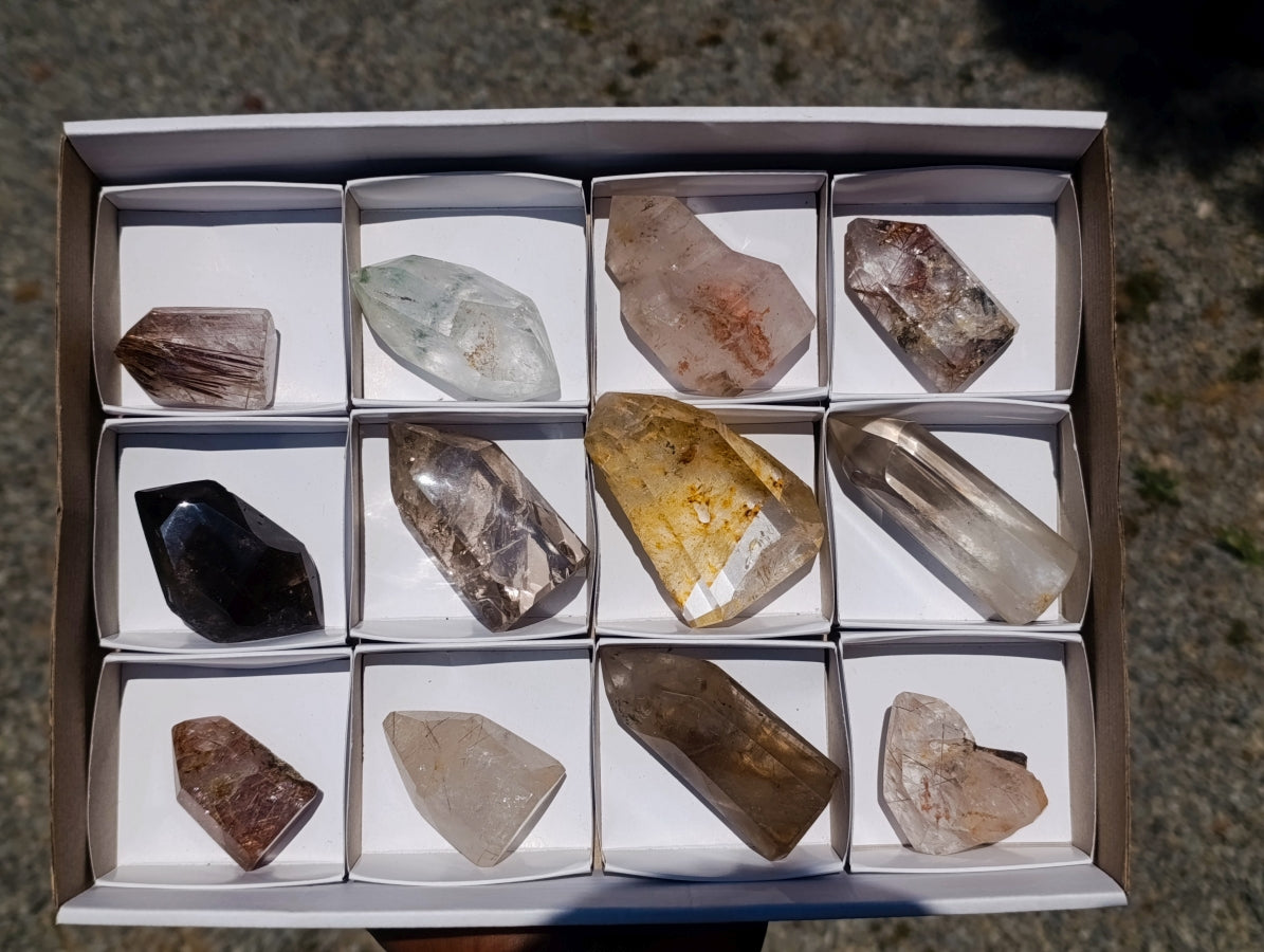 Polished Quartz Crystals With Inclusions x 12 From Madagascar
