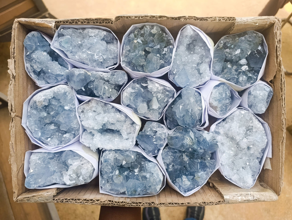 Natural Blue Celestite Specimens x 17 From Sakoany, Madagascar