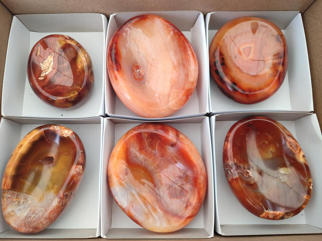 Polished Carnelian Agate Gemstone Bowls x 6 From Madagascar