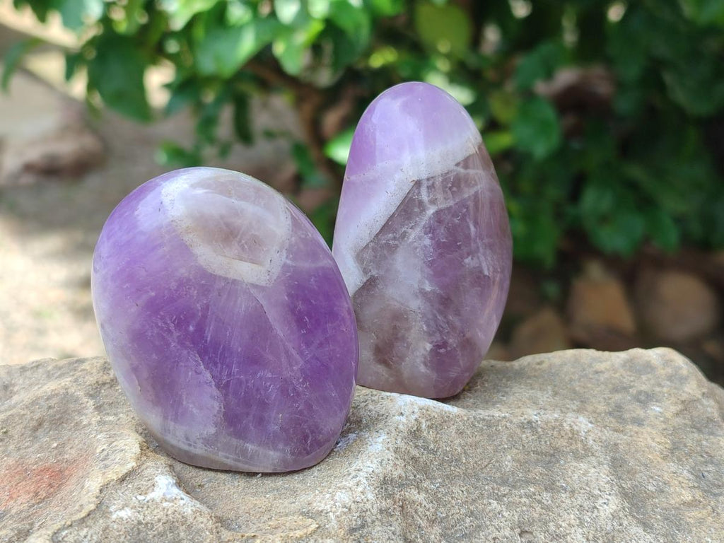 Polished Purple Chevron Amethyst Standing Free Forms x 6 From Madagascar