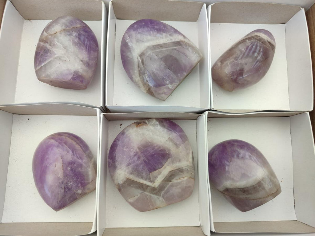 Polished Purple Chevron Amethyst Standing Free Forms x 6 From Madagascar
