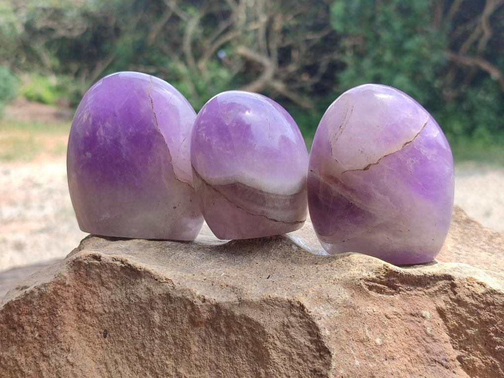 Polished Purple Chevron Amethyst Standing Free Forms x 6 From Madagascar
