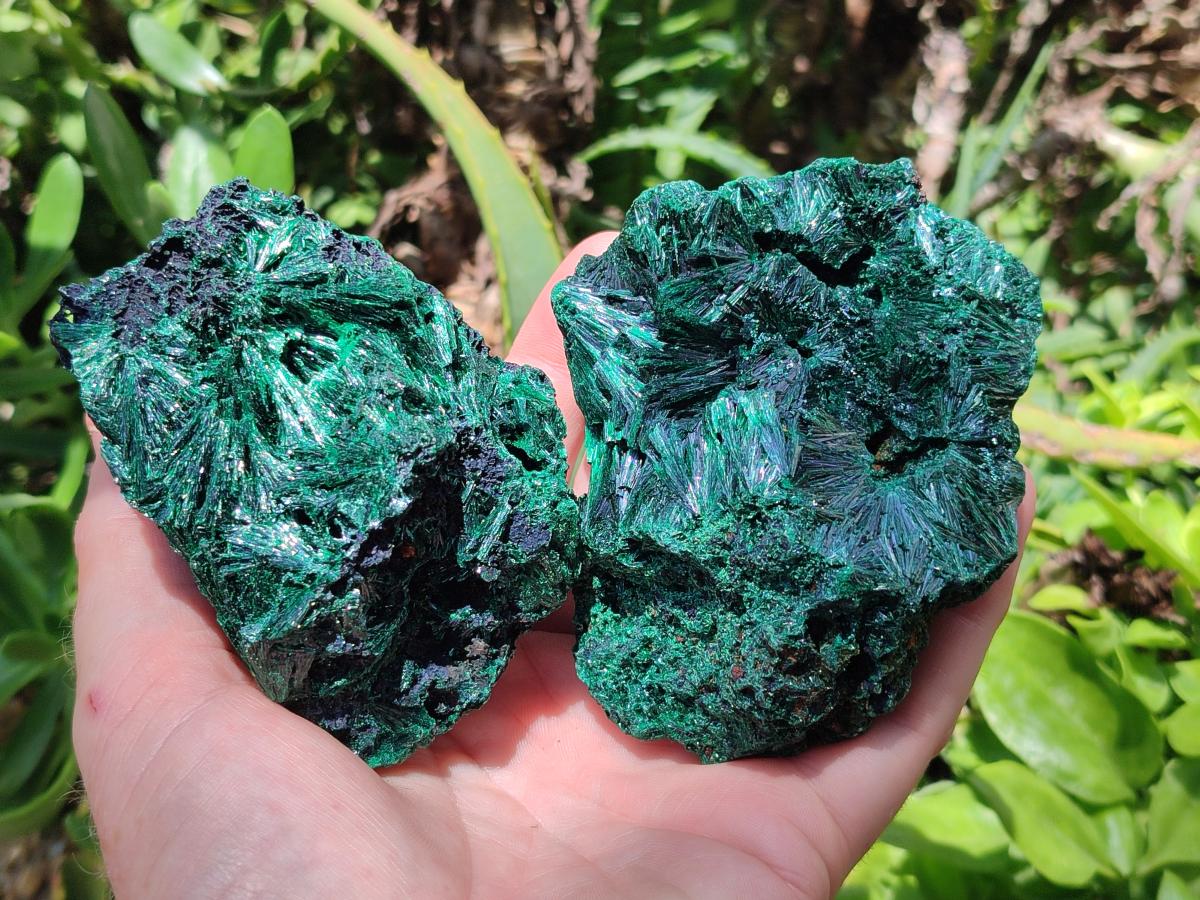 Natural Silky Malachite Specimens x 4 From Kasompe, Congo