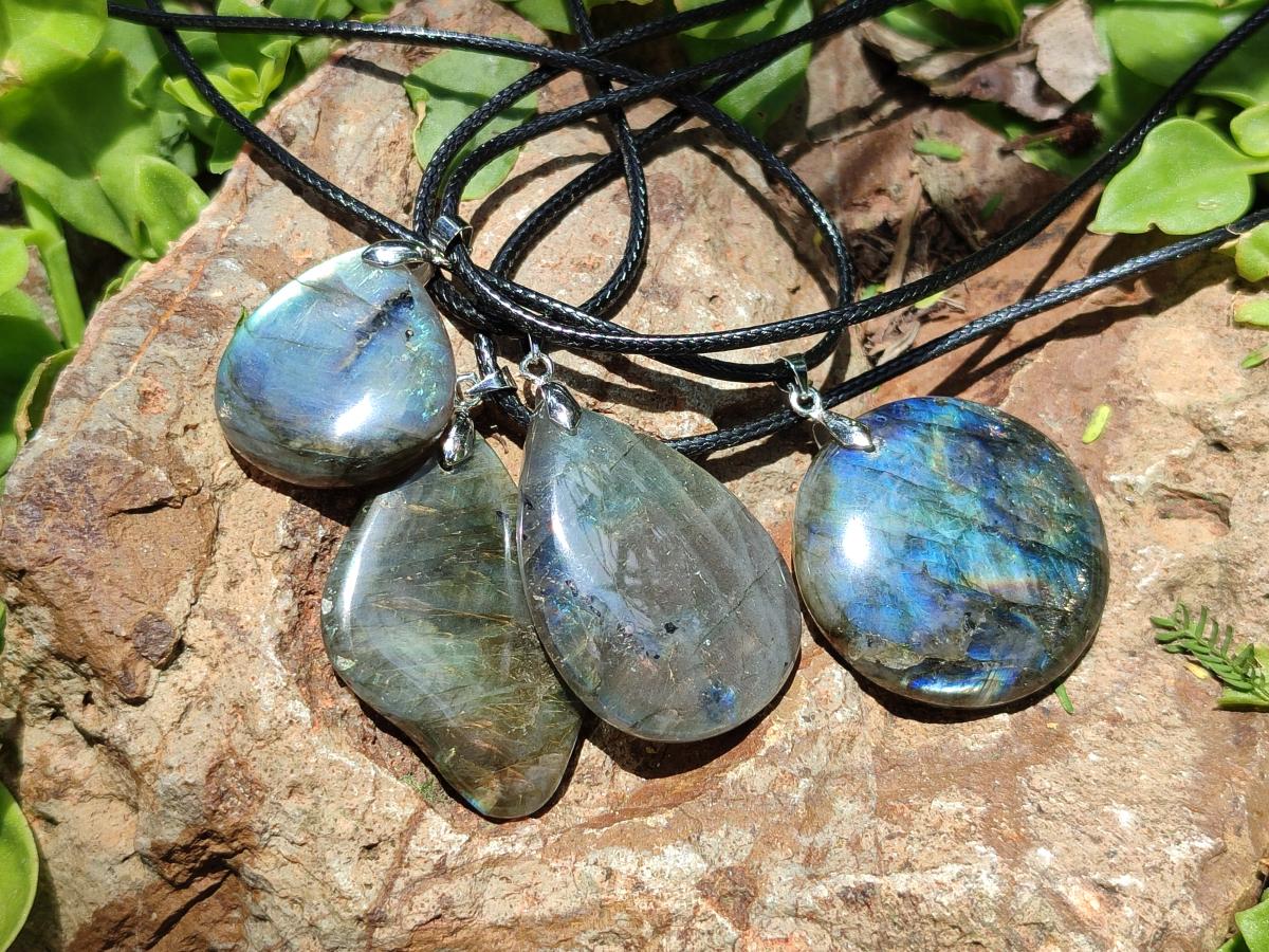 Hand Made Labradorite Assorted Shaped Pendants x 12 From Tulear Madagascar