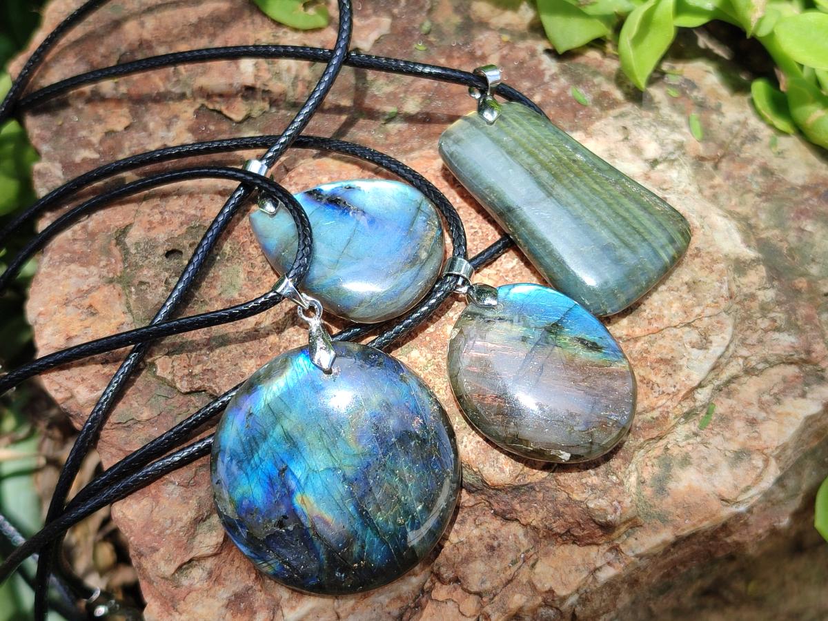 Hand Made Labradorite Assorted Shaped Pendants x 12 From Tulear Madagascar