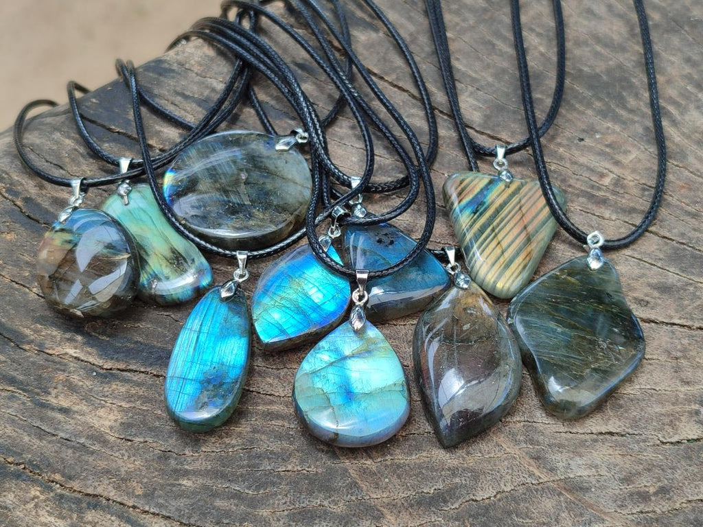 Hand Made Labradorite Assorted Shaped Pendants x 12 From Tulear Madagascar