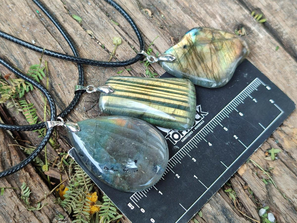 Hand Made Labradorite Assorted Shaped Pendants x 12 From Tulear Madagascar