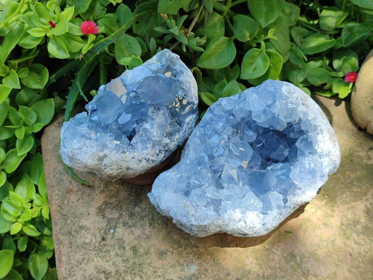 Natural Blue Celestite Geode Specimens x 2 From Sakoany, Madagascar