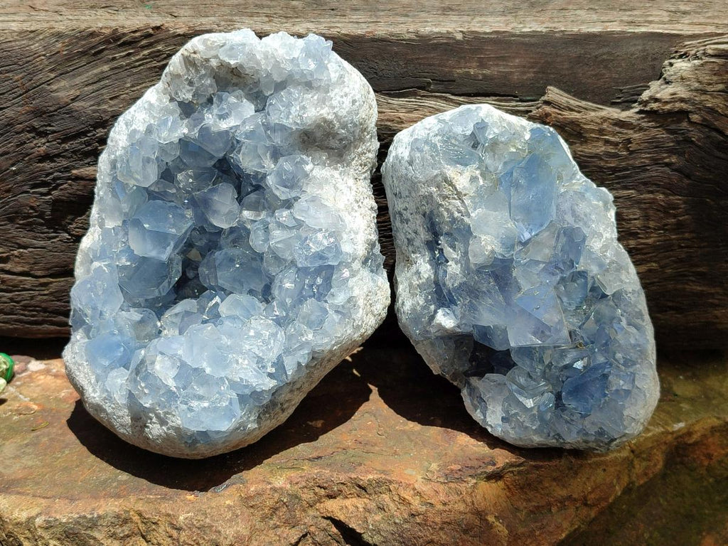Natural Blue Celestite Geode Specimens x 2 From Sakoany, Madagascar