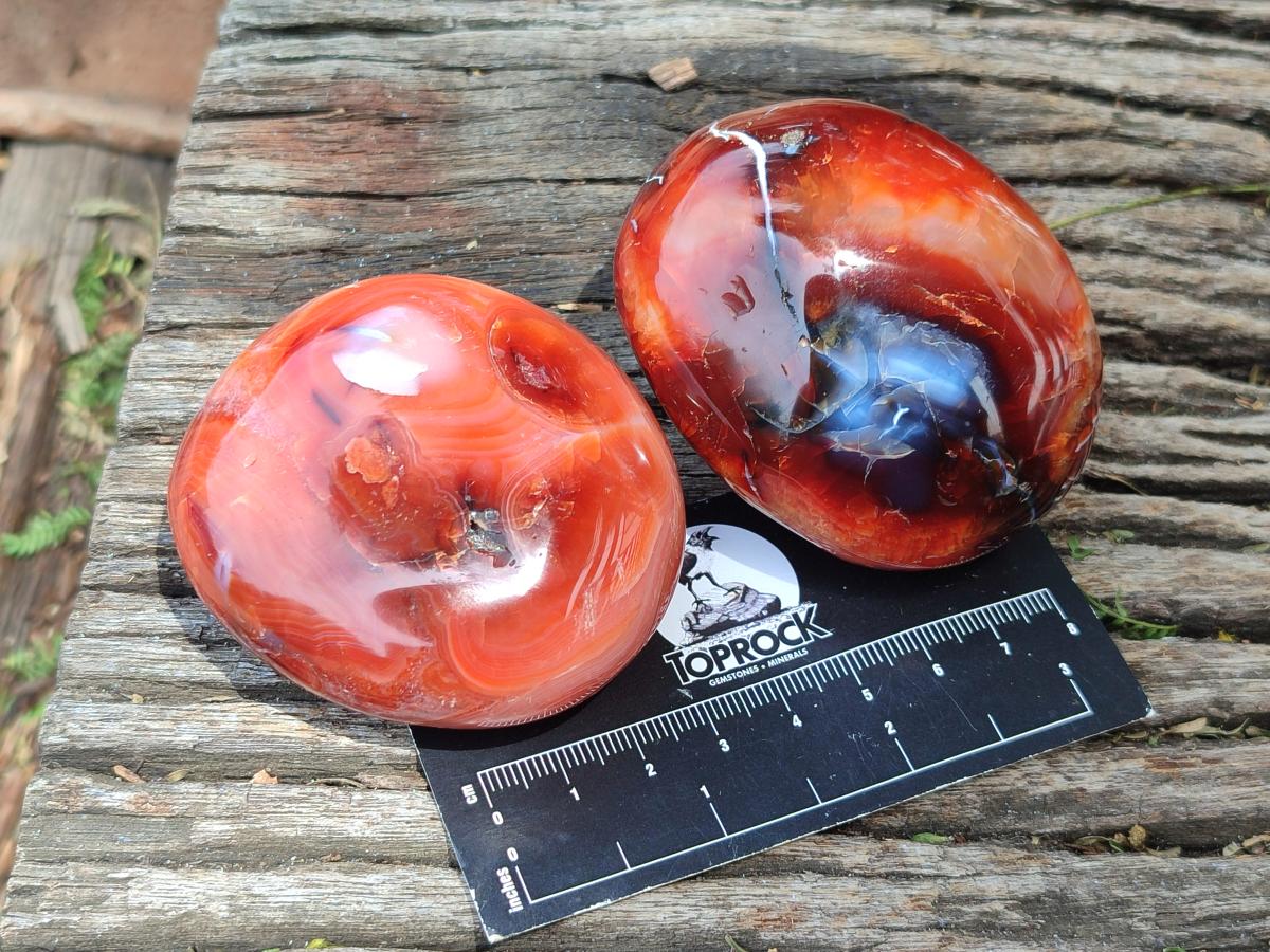 Polished Carnelian Agate Gemstone Galets x 12 From Madagascar
