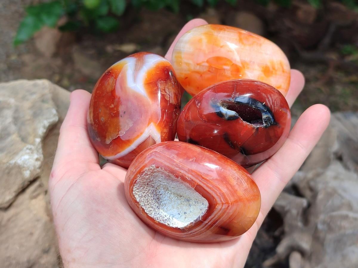 Polished Carnelian Agate Gemstone Galets x 12 From Madagascar
