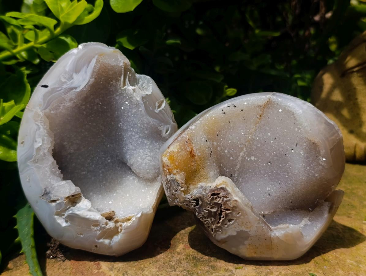 Polished Banded Agate with Crystalline Geodes x 4 From Maintirano, Madagascar