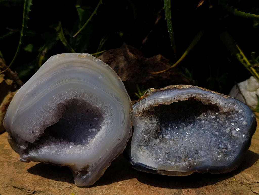 Polished Banded Agate with Crystalline Geodes x 4 From Maintirano, Madagascar