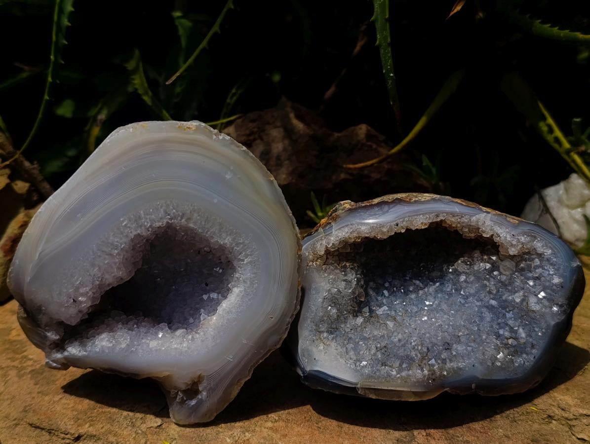 Polished Banded Agate with Crystalline Geodes x 4 From Maintirano, Madagascar