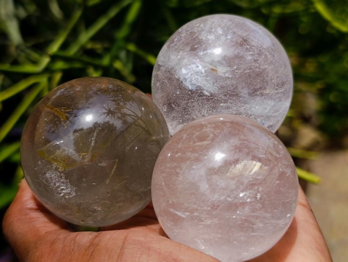 Polished Smokey and Clear Quartz Spheres x 8 From Madagascar