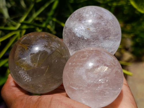 Polished Smokey and Clear Quartz Spheres x 8 From Madagascar
