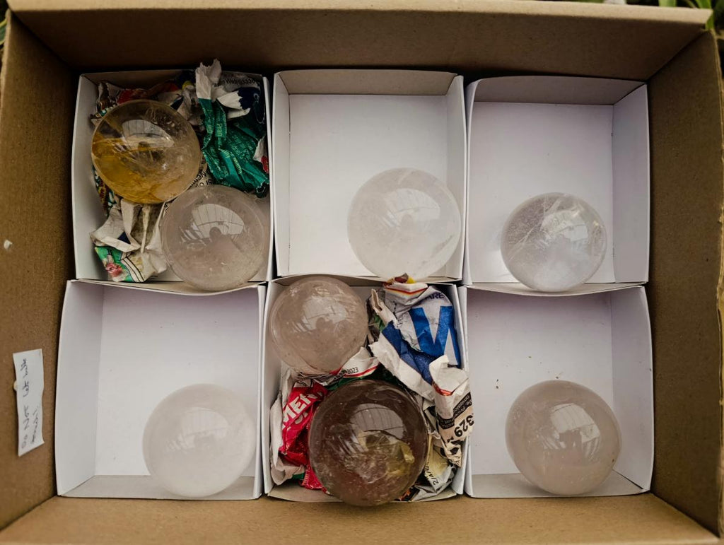 Polished Smokey and Clear Quartz Spheres x 8 From Madagascar