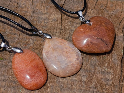 Hand Made Peach Moonstone Assorted Shaped Pendants x 12 From Madagascar