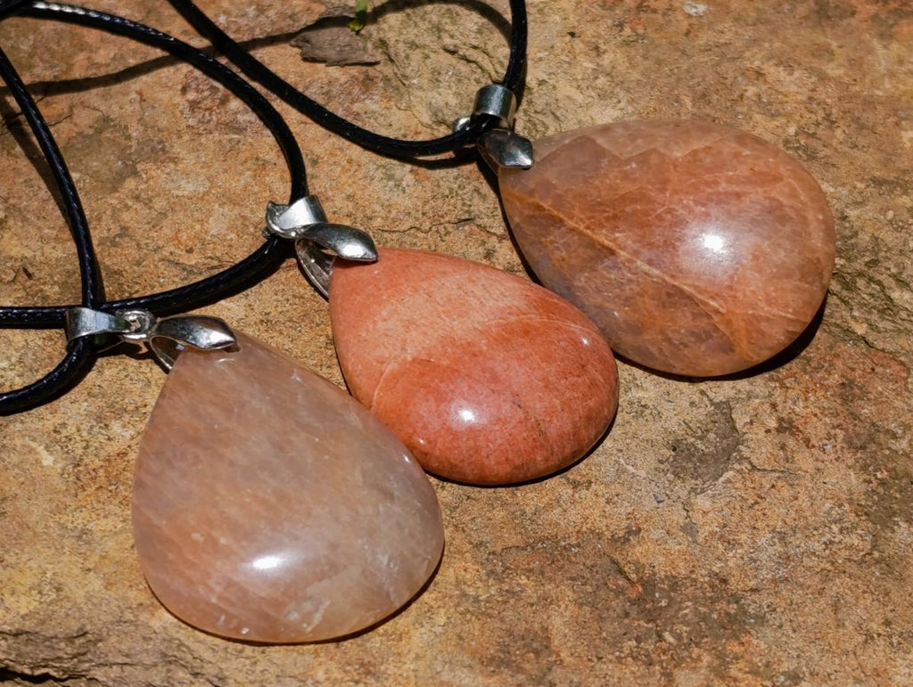 Hand Made Peach Moonstone Assorted Shaped Pendants x 12 From Madagascar