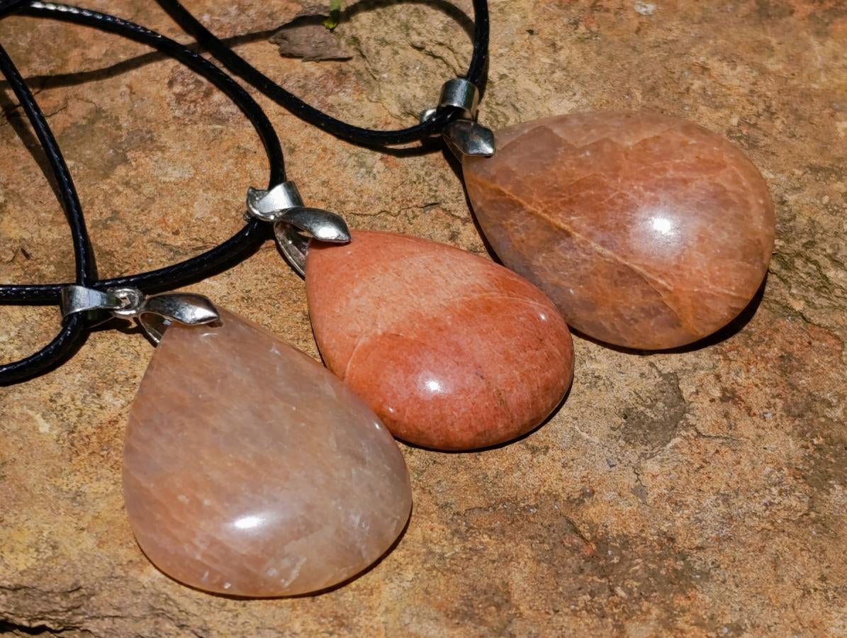 Hand Made Peach Moonstone Assorted Shaped Pendants x 12 From Madagascar