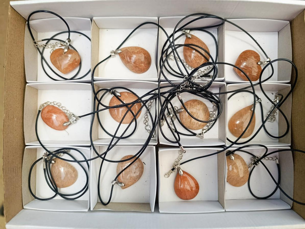 Hand Made Peach Moonstone Assorted Shaped Pendants x 12 From Madagascar