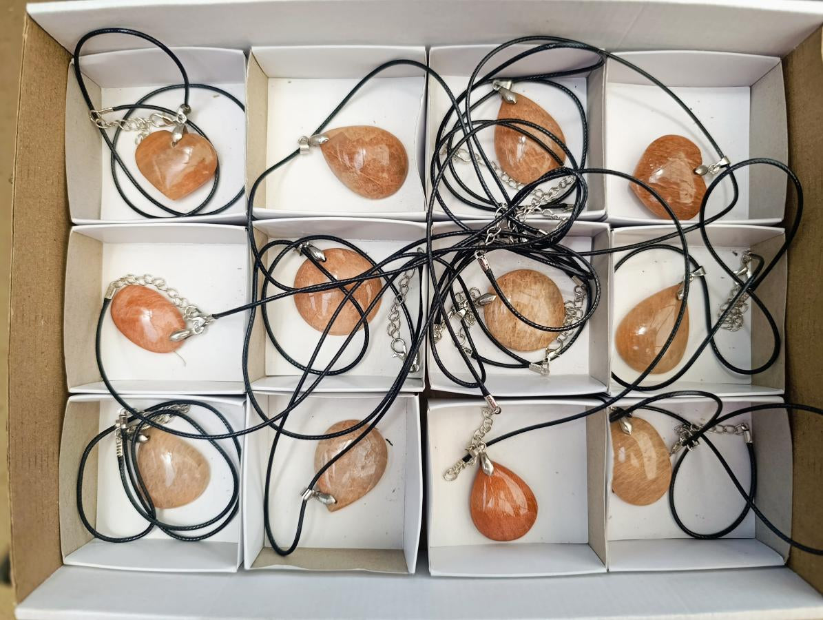 Hand Made Peach Moonstone Assorted Shaped Pendants x 12 From Madagascar