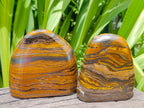 Polished Golden Tigers Eye With Banded Iron Stone Standing Free Forms x 2 From Prieska, South Africa