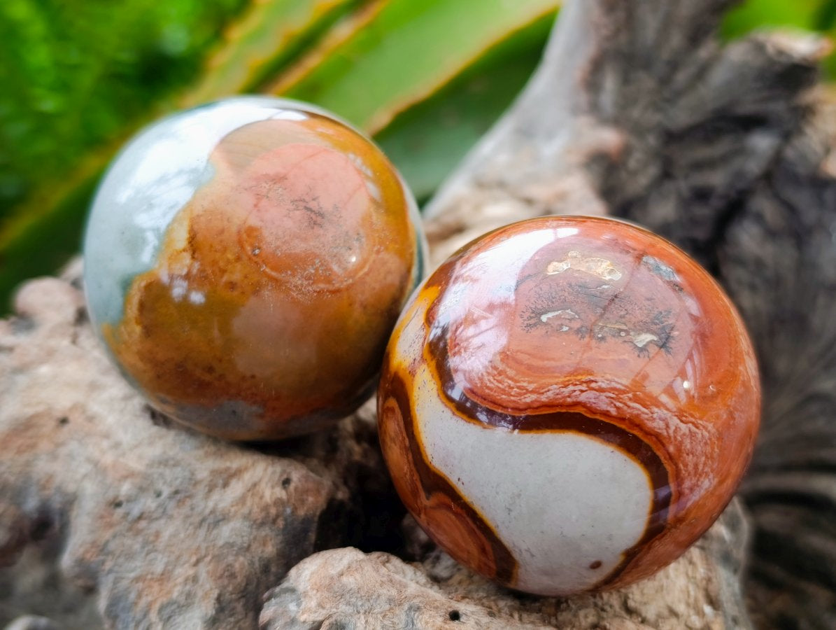 Polished Mixed Small Polychrome and Ocean Jasper Spheres x 12 From Madagascar