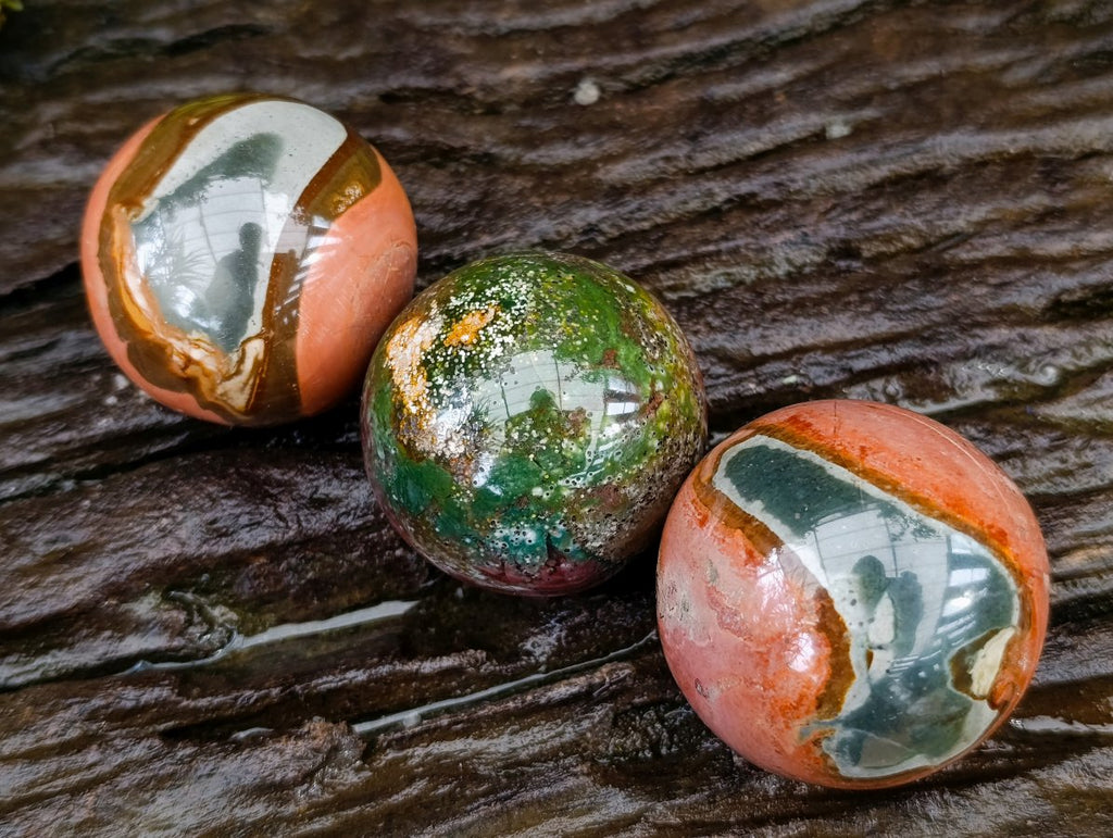 Polished Mixed Small Polychrome and Ocean Jasper Spheres x 12 From Madagascar