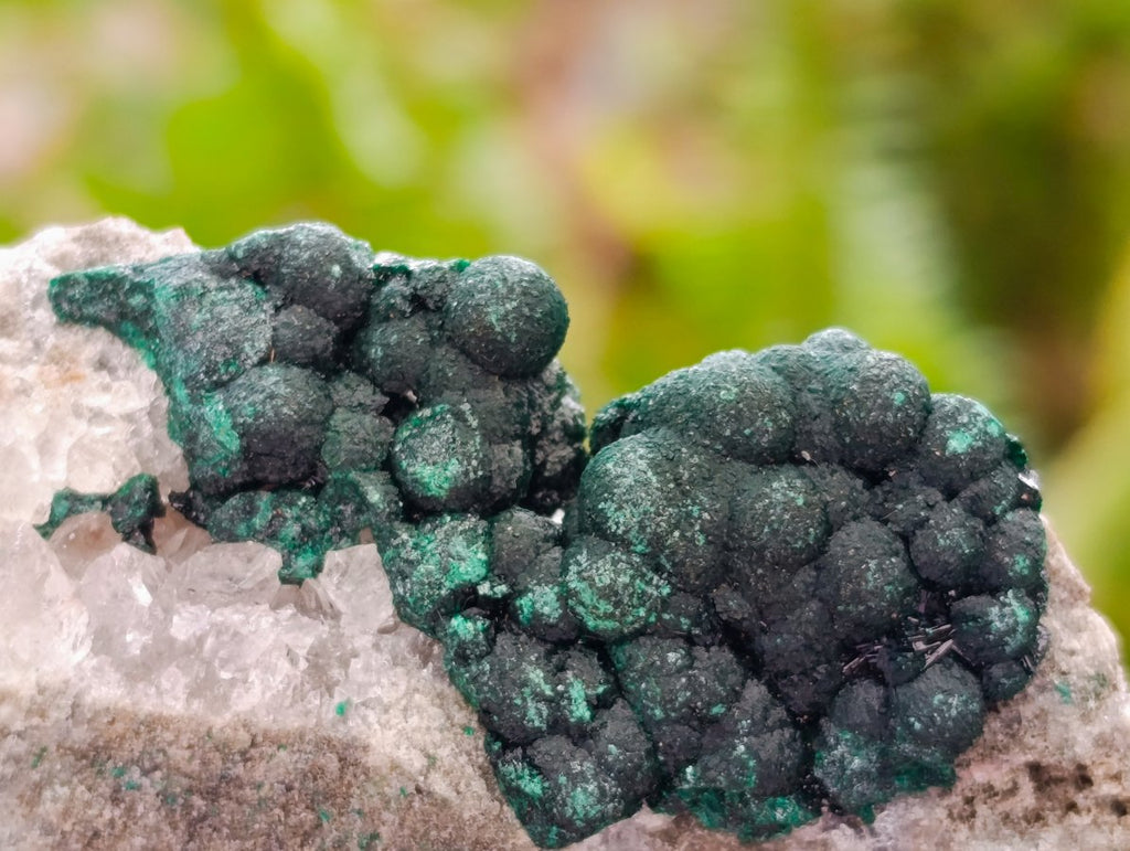 Natural Crystalline Ball Malachite on Quartz and Dolomite Specimens x 6 From Mindingi Mine, Kambove, Congo