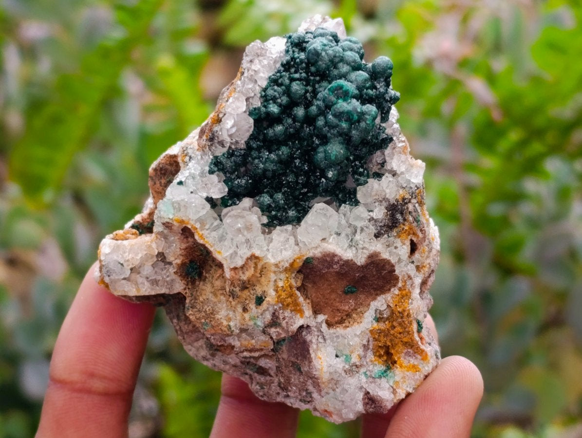 Natural Crystalline Ball Malachite on Quartz and Dolomite Specimens x 6 From Mindingi Mine, Kambove, Congo
