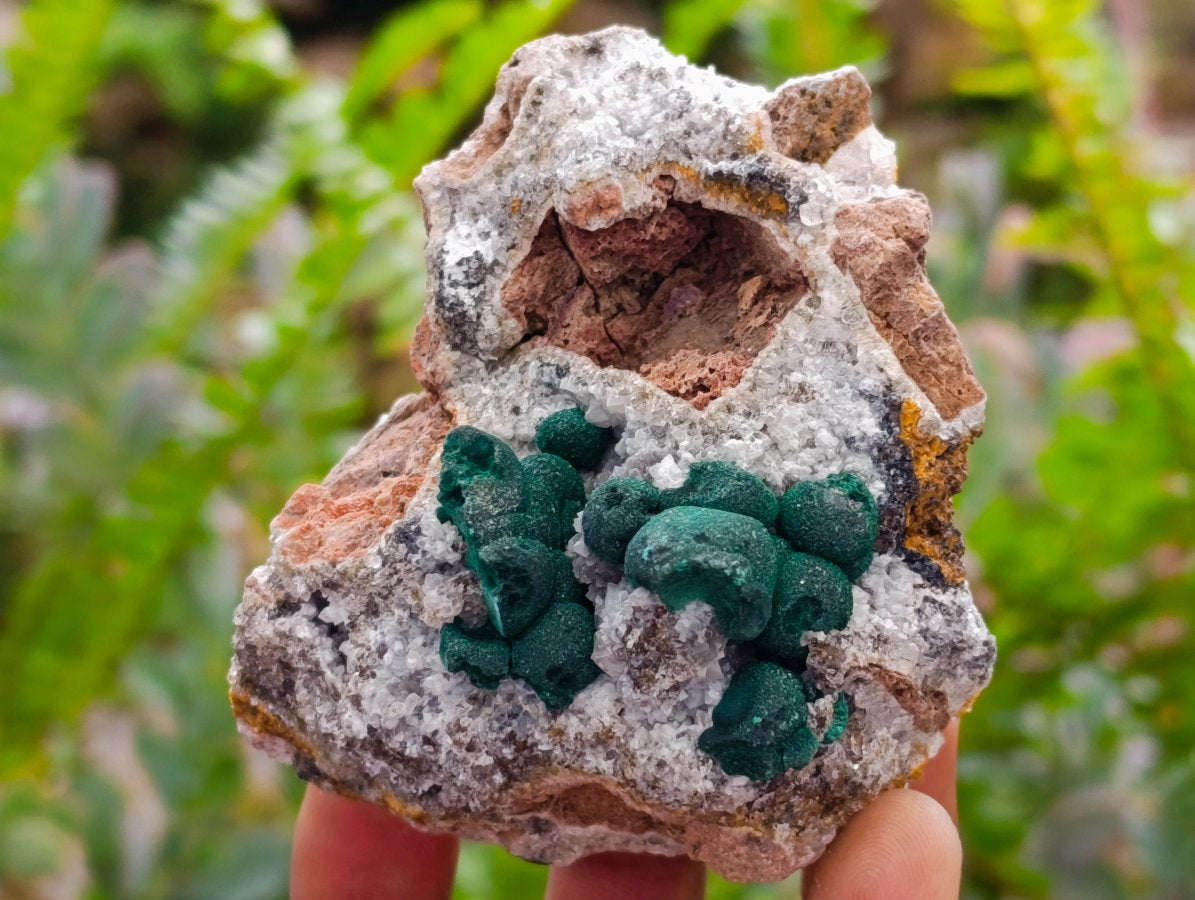 Natural Crystalline Ball Malachite on Quartz and Dolomite Specimens x 6 From Mindingi Mine, Kambove, Congo
