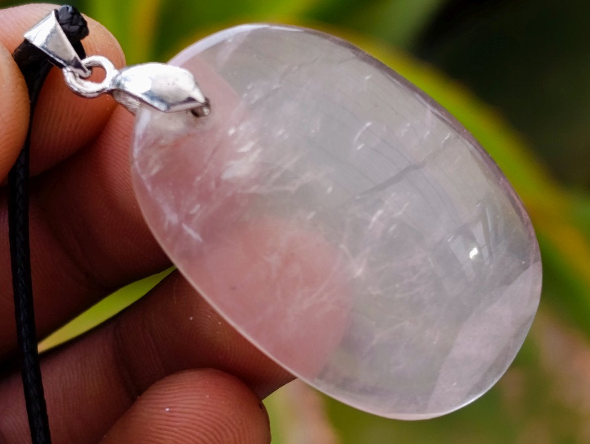 Hand Made Rose Quartz Mixed Shaped Pendants with Black Thong x 12 From Madagascar