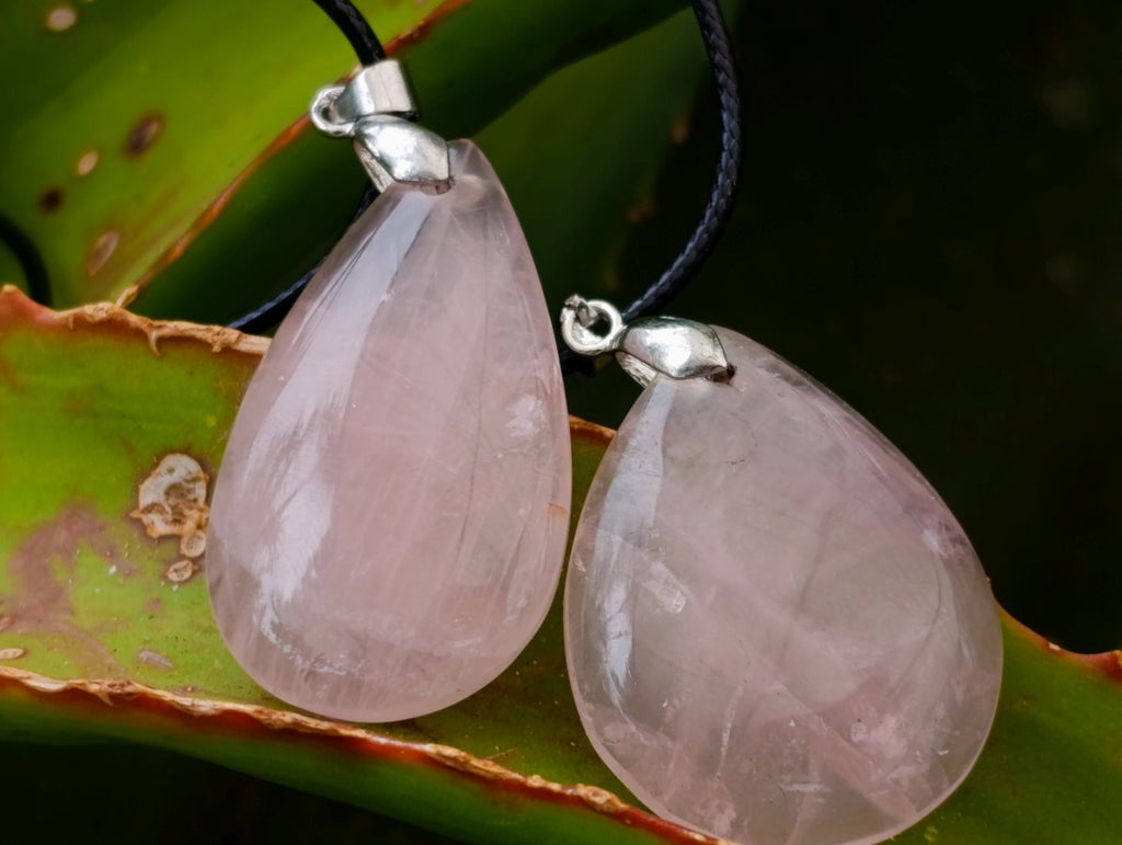 Hand Made Rose Quartz Mixed Shaped Pendants with Black Thong x 12 From Madagascar